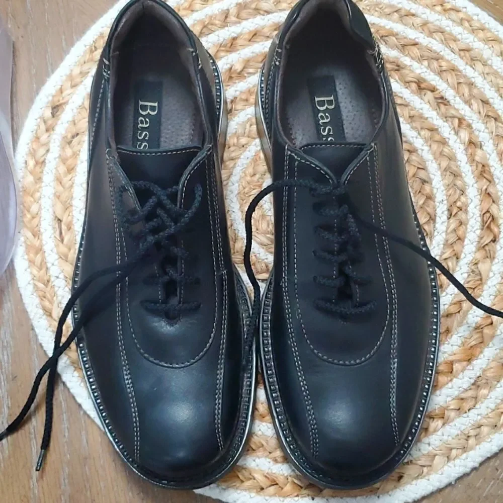 BASS Messanger Black Leather Lace-up Casual Shoes, Nwot 7.5